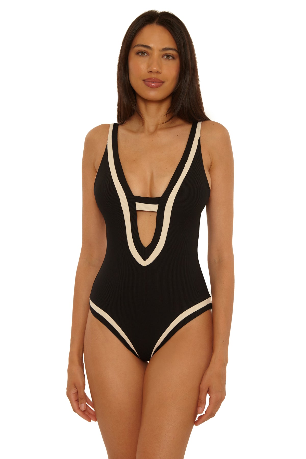 Coast Line One Piece Swimsuit - Black/Tan