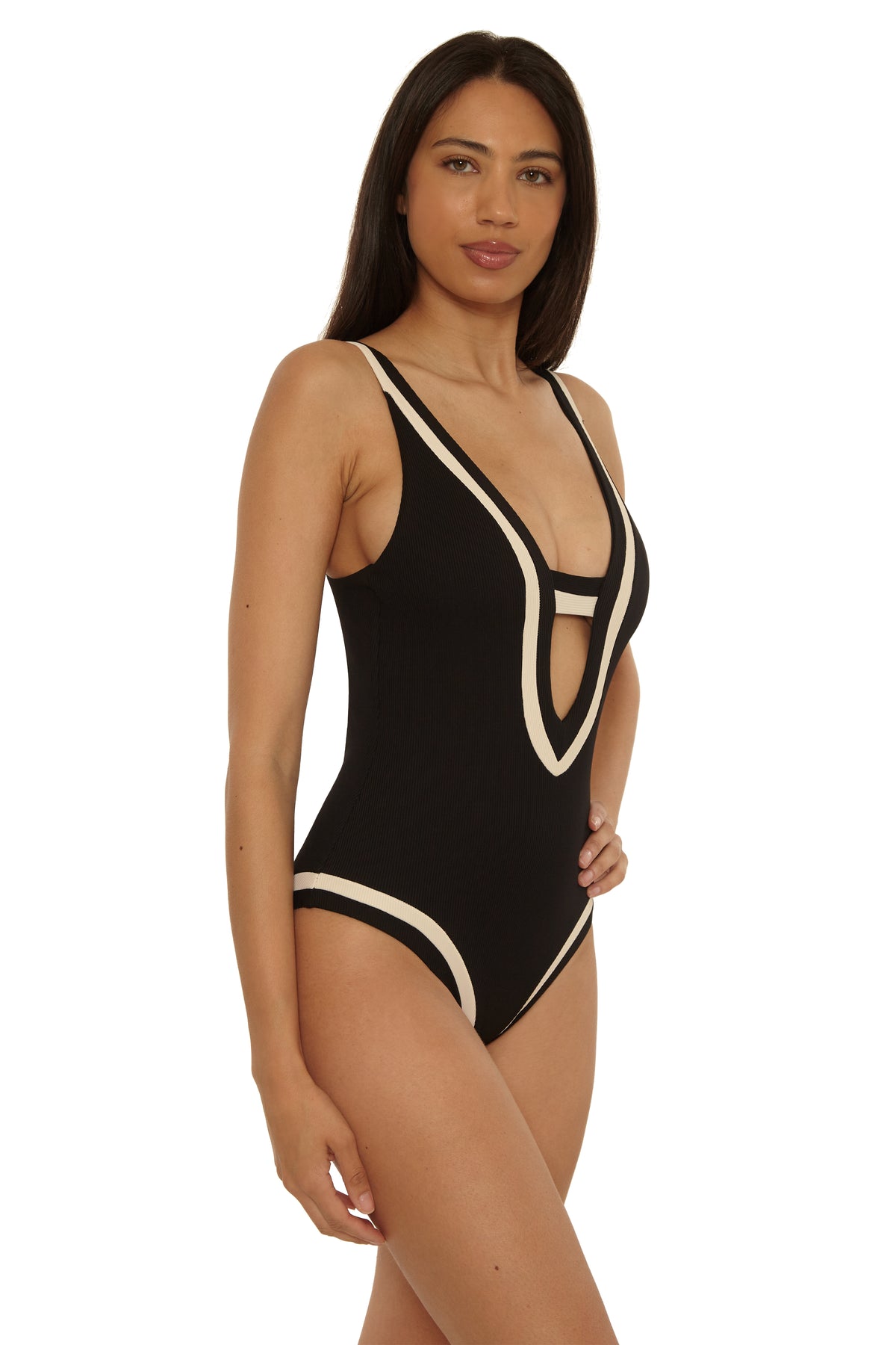 Coast Line One Piece Swimsuit - Black/Tan