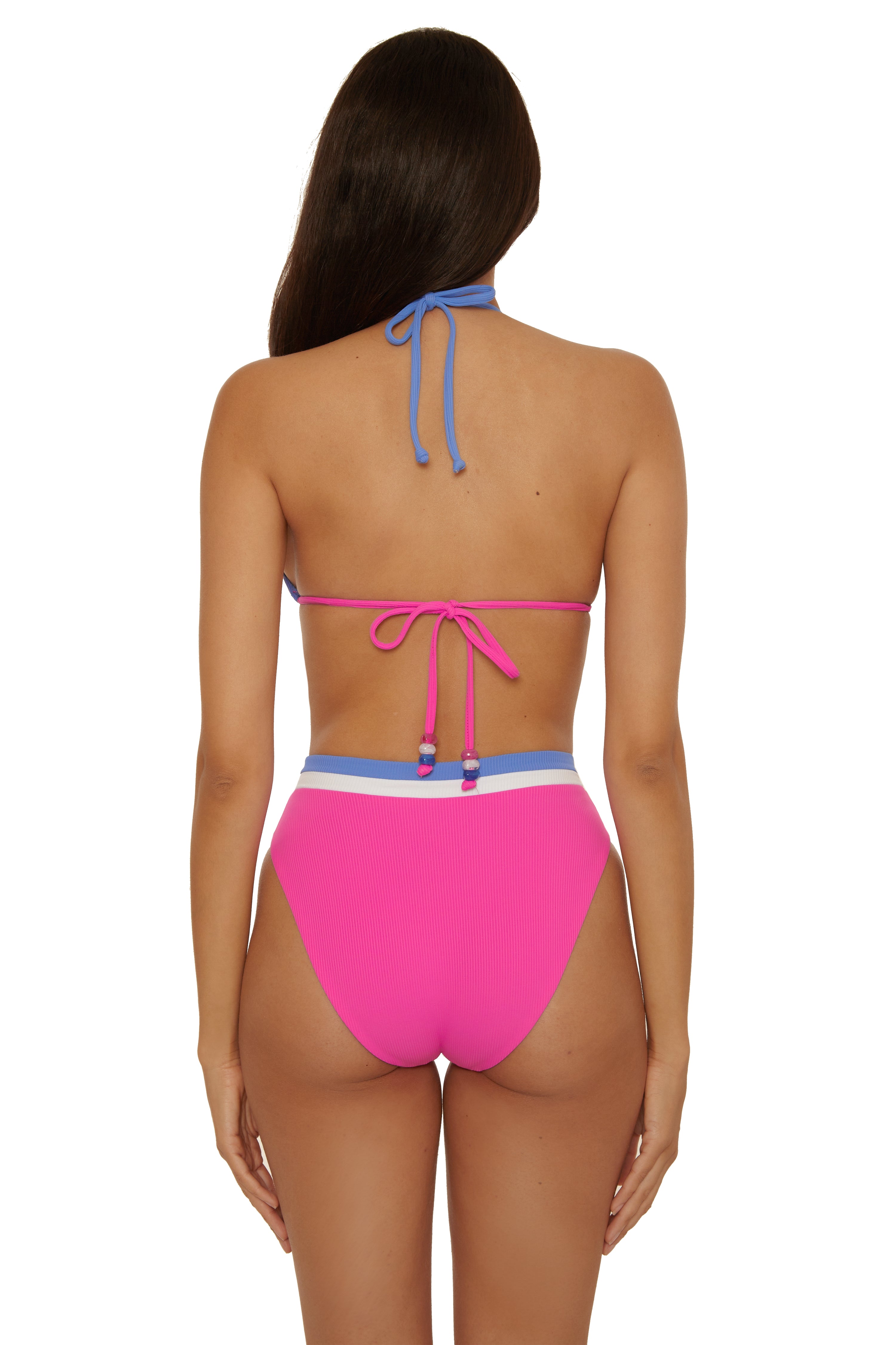 Coast Line High-Waist Bikini Bottom (Rose Berry)