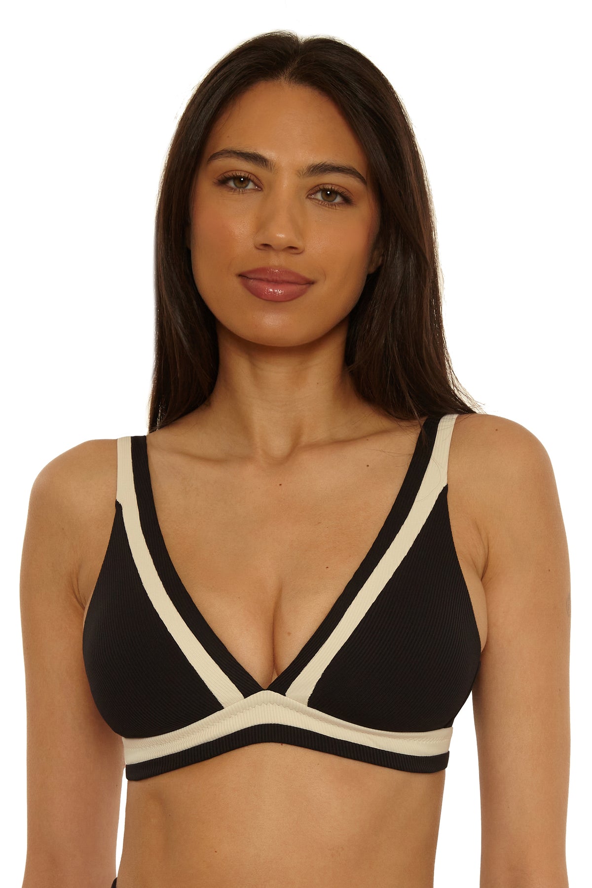 Coast Line Halter Bikini Top - Black/Tan