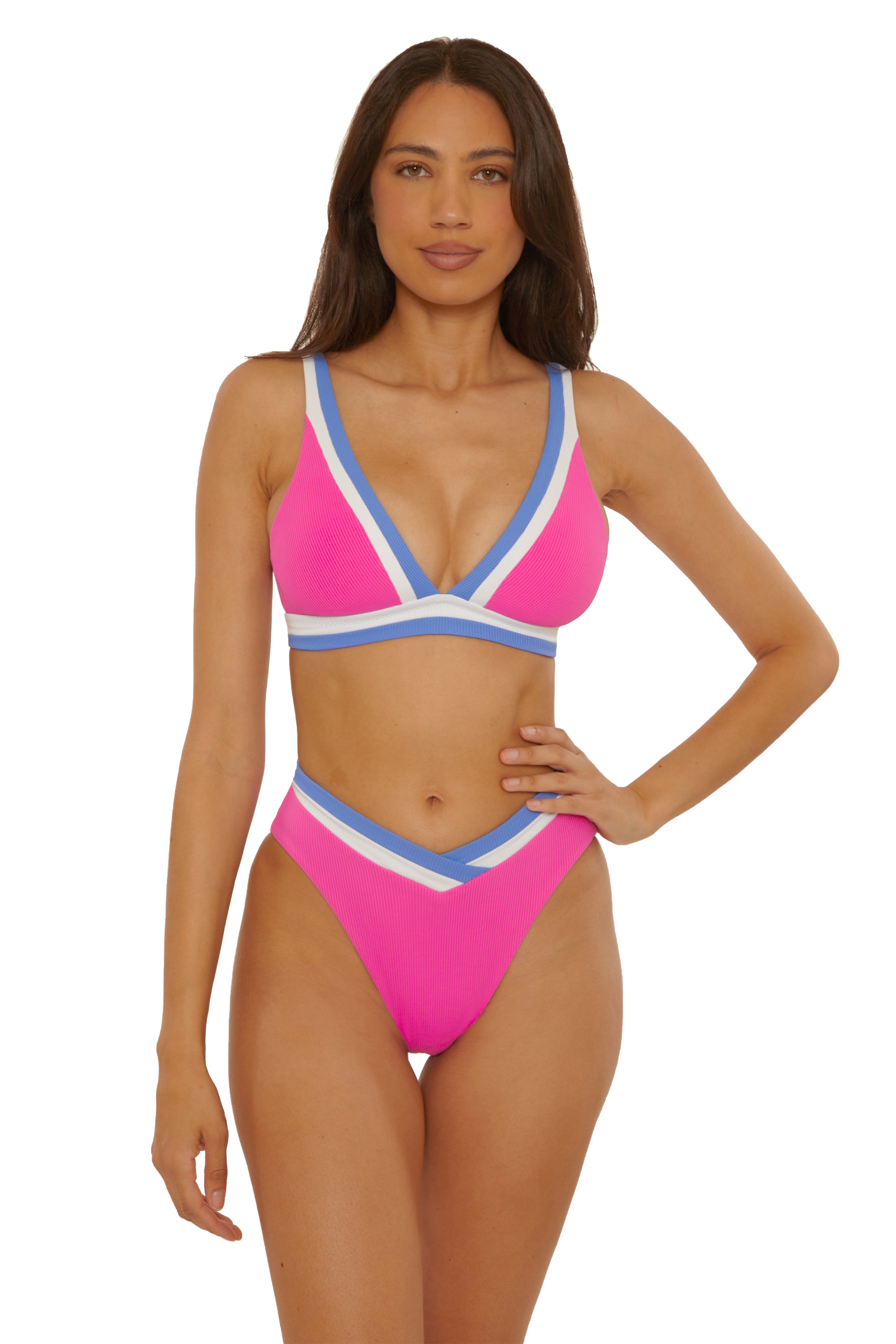 Coast Line High-Waist Bikini Bottom (Rose Berry)
