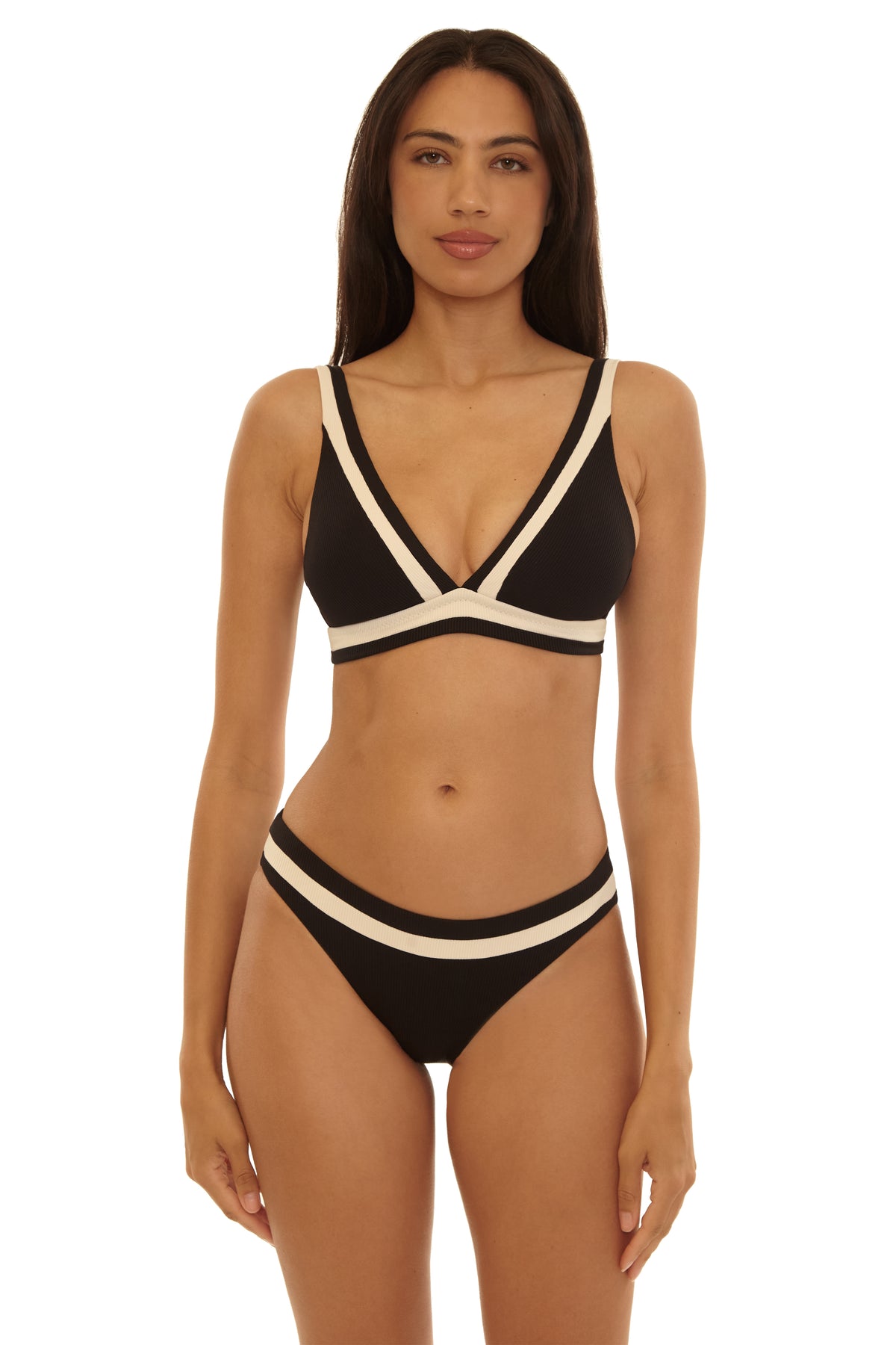 Coast Line Hipster Bikini Bottom - Black/Tan