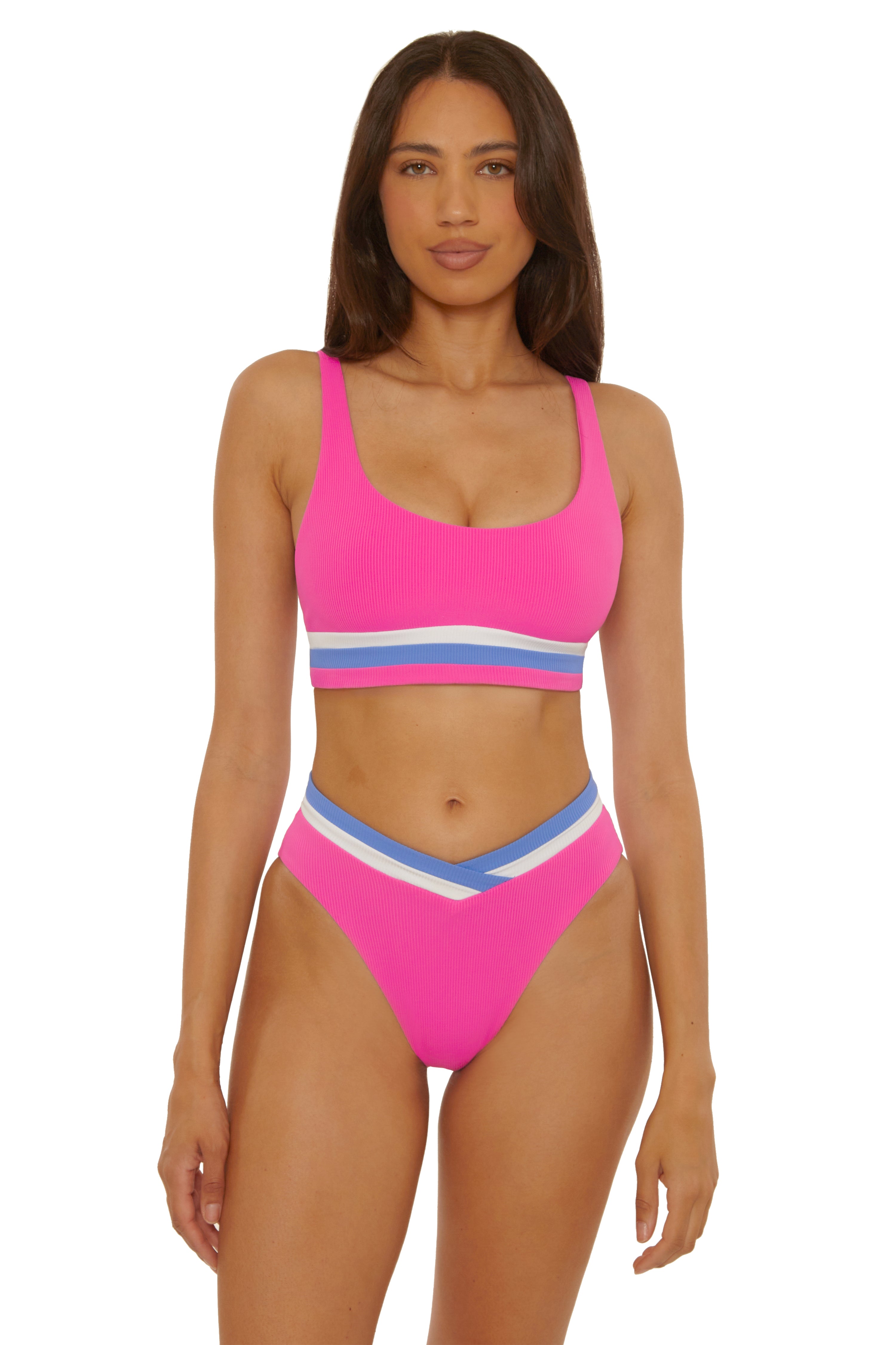 Coast Line High-Waist Bikini Bottom (Rose Berry)