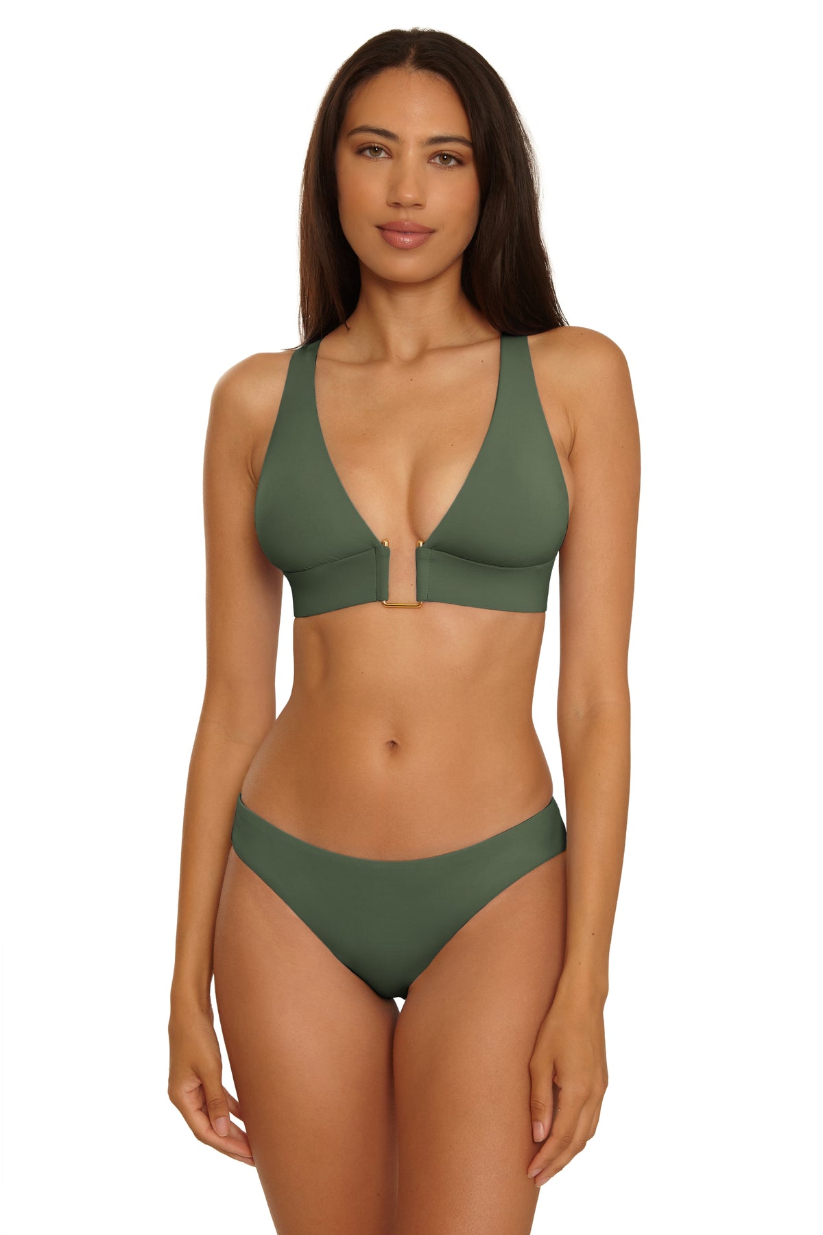 Color Code Buckle Halter Bikini Top - Kelp