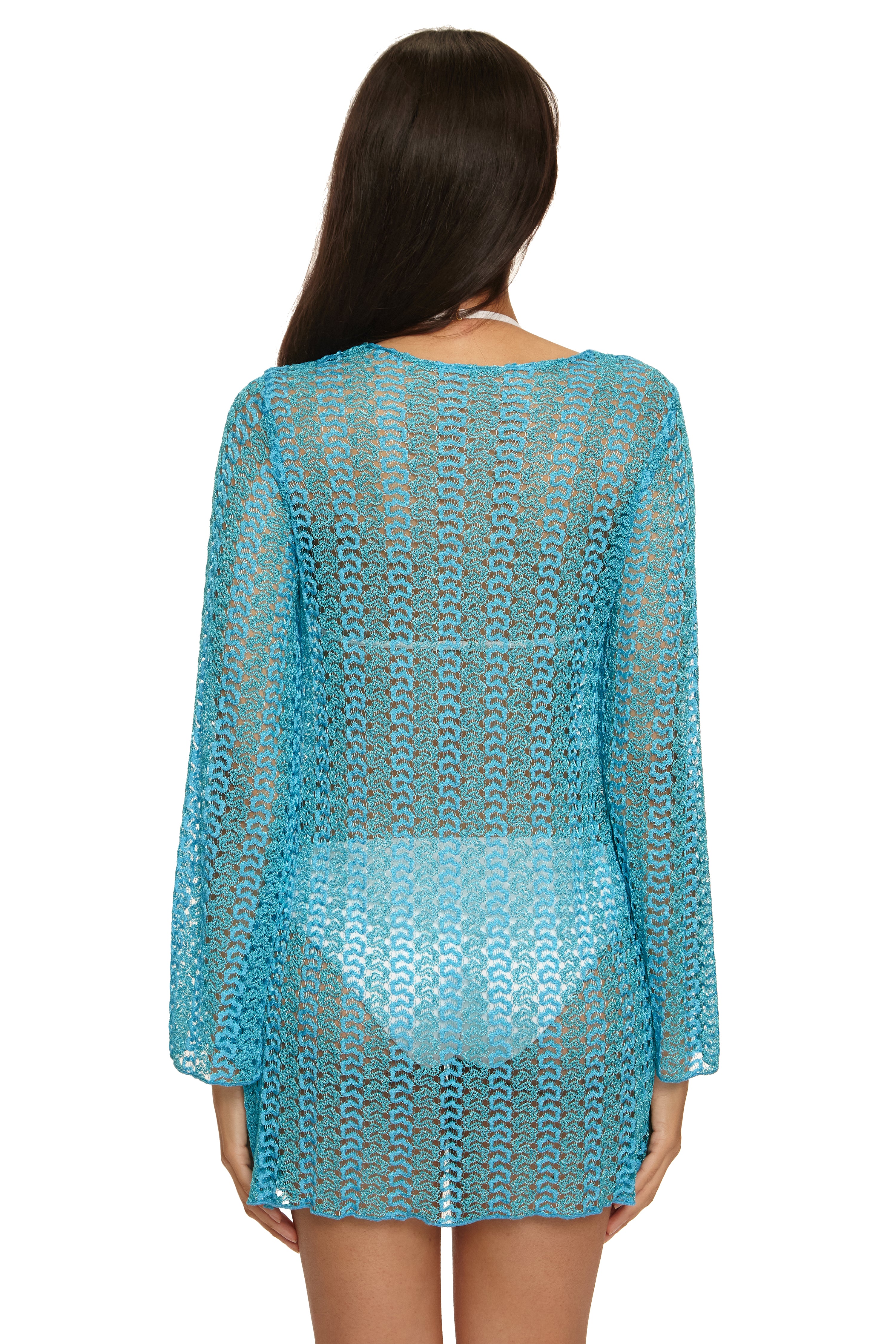 Golden Crochet Cover Up Tunic - Turquoise