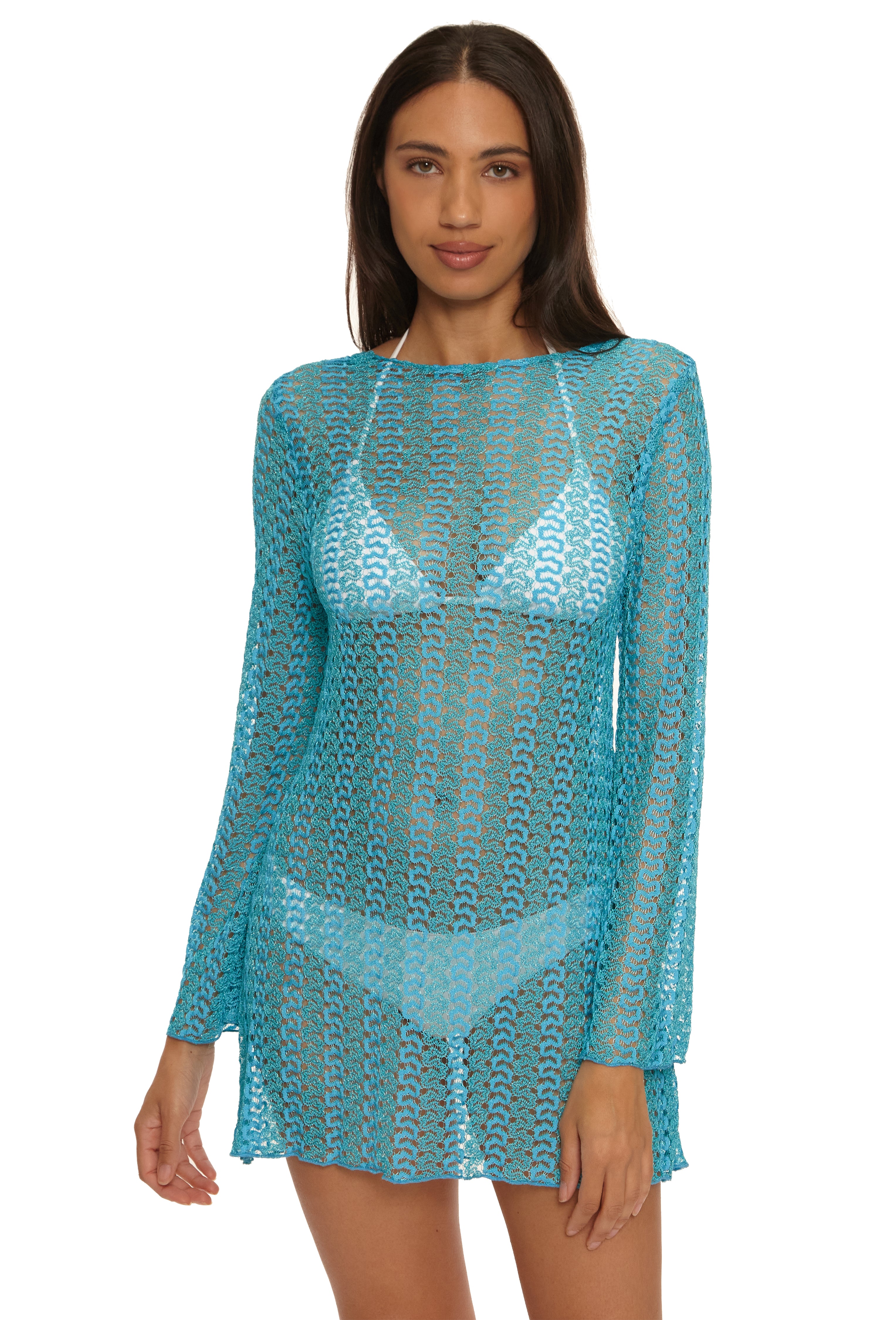 Golden Crochet Cover Up Tunic - Turquoise