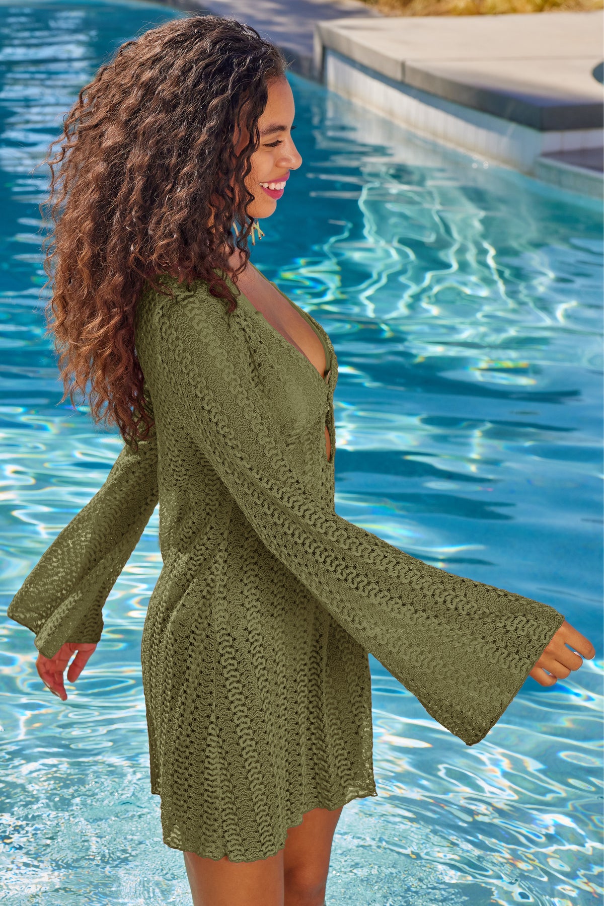Golden Buckle Crochet Tunic Coverup - Kelp