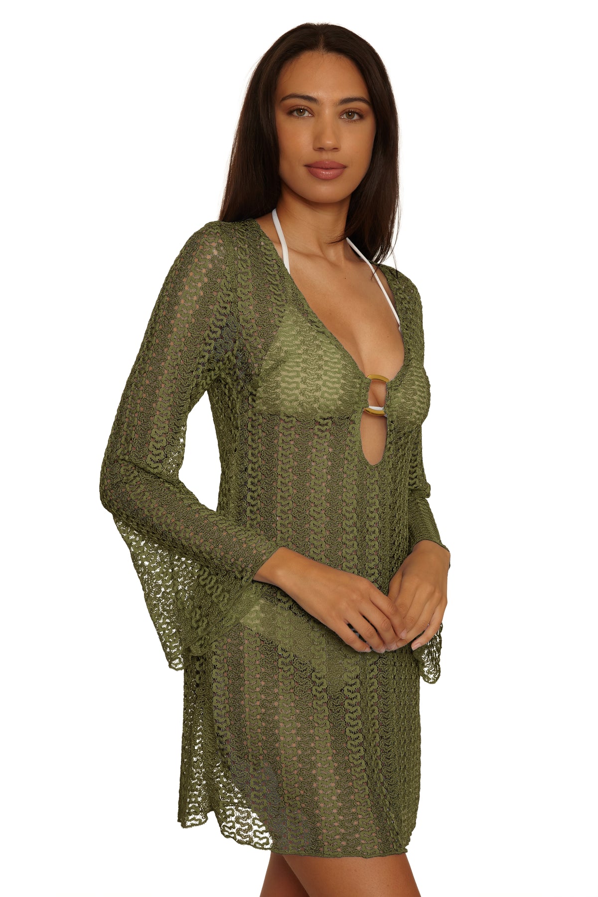Golden Buckle Crochet Tunic Coverup - Kelp