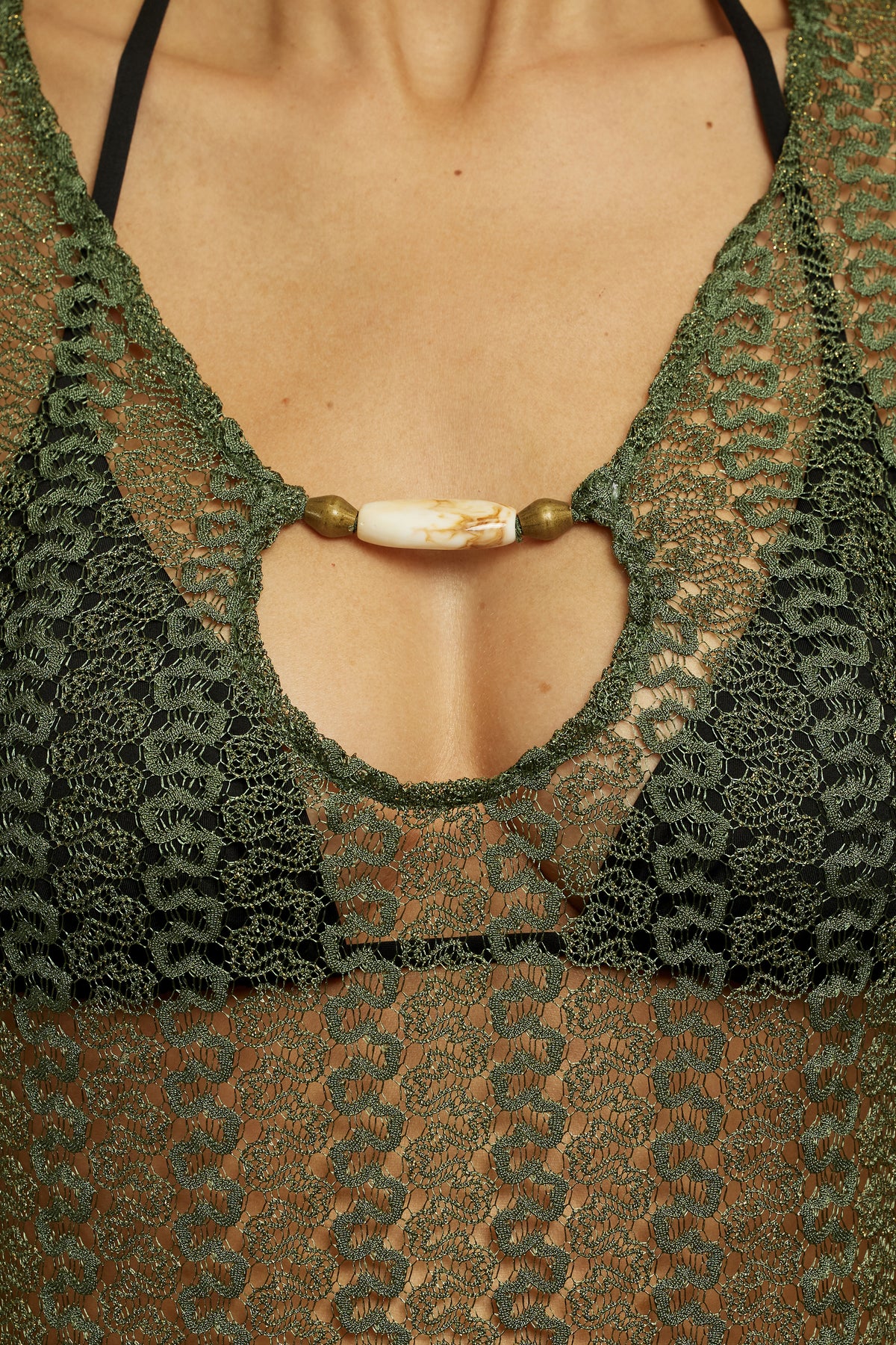 Golden Stone Crochet Tunic Coverup - Kelp