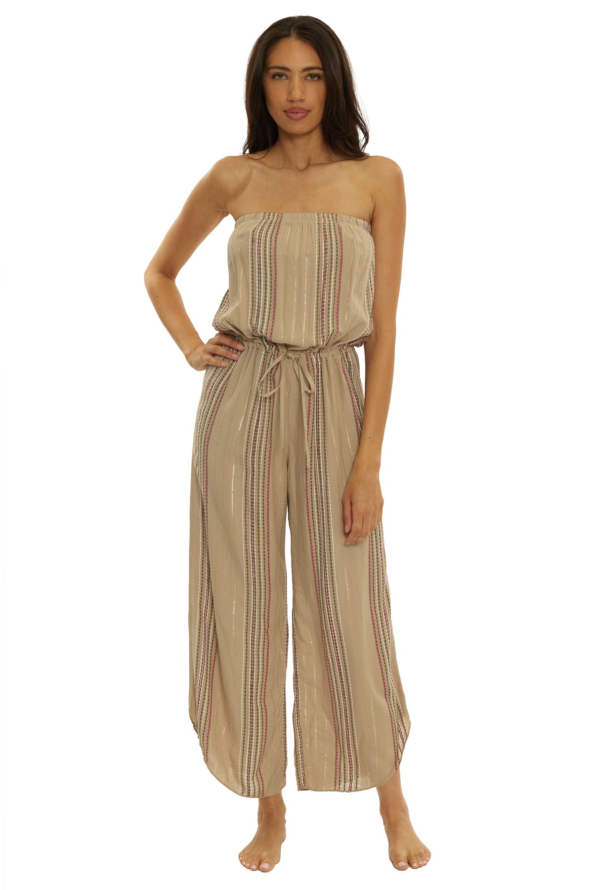 Radiance Stripe Jumpsuit Coverup - Latte/Kelp/Rose