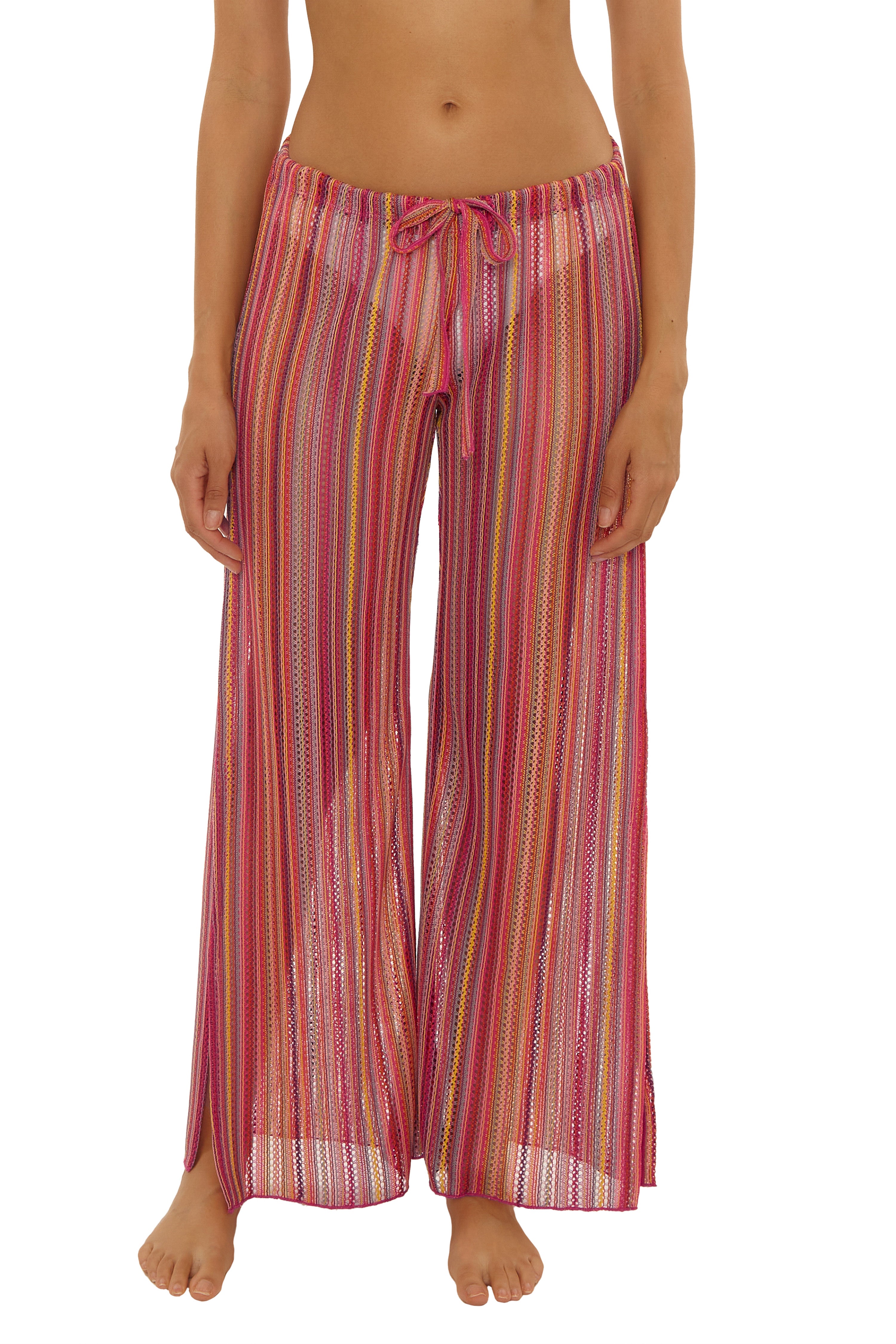 Women's Red Multi-Colored Striped Cover-Up Swim Pants