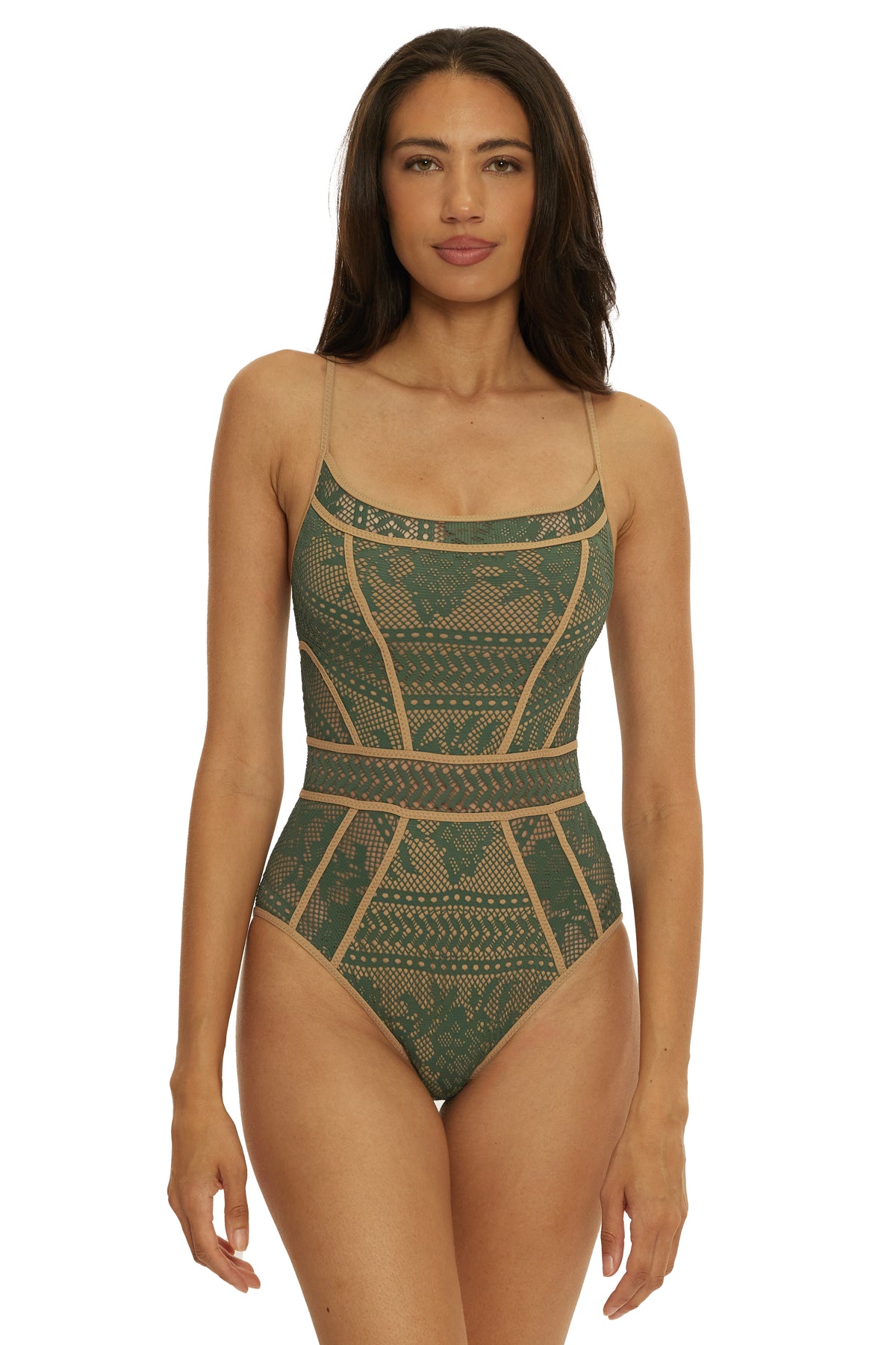 Antoinette One Piece Swimsuit - Kelp/Tan