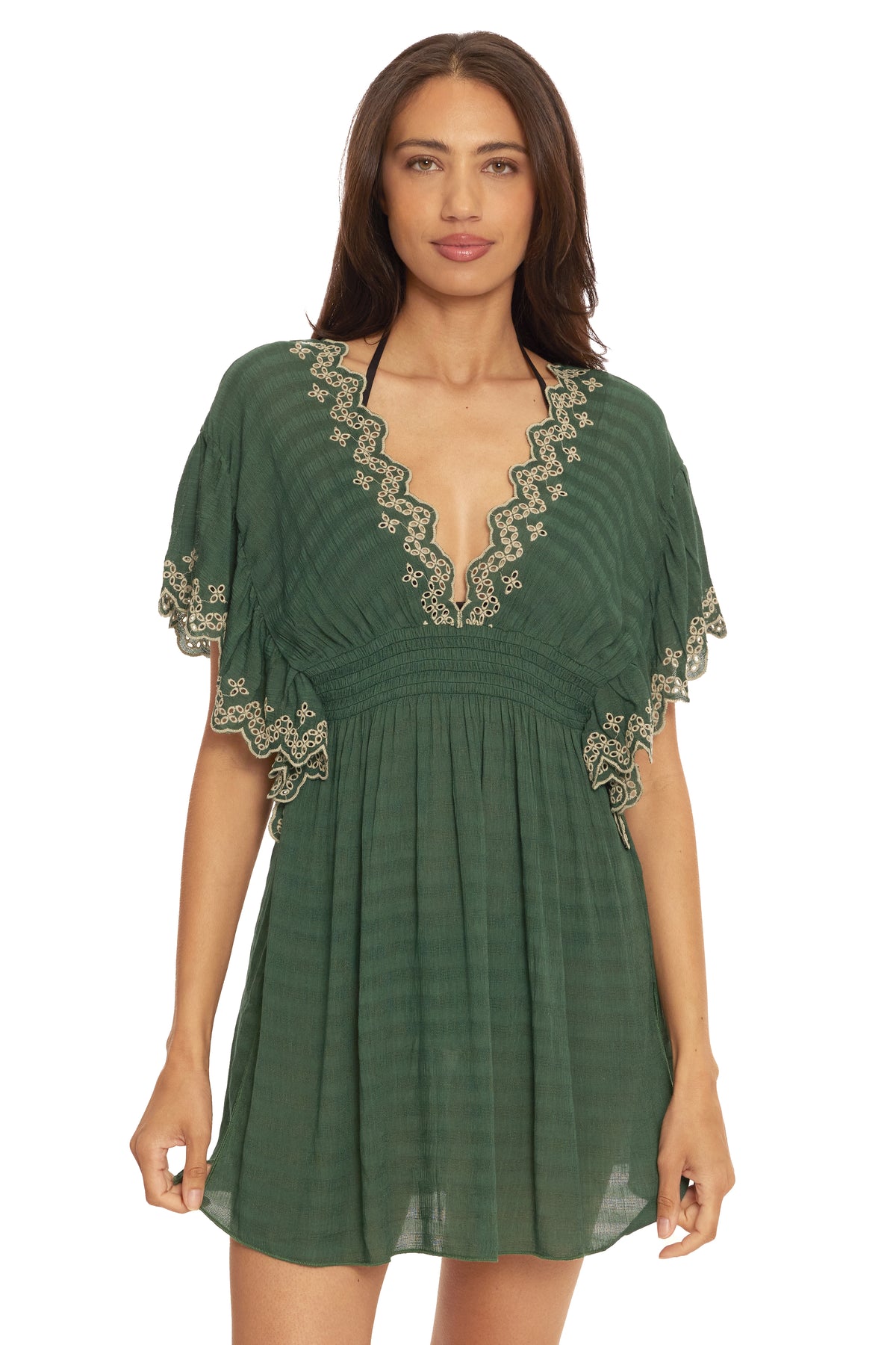 Barbados V-Plunge Tunic Coverup - Kelp/Tan