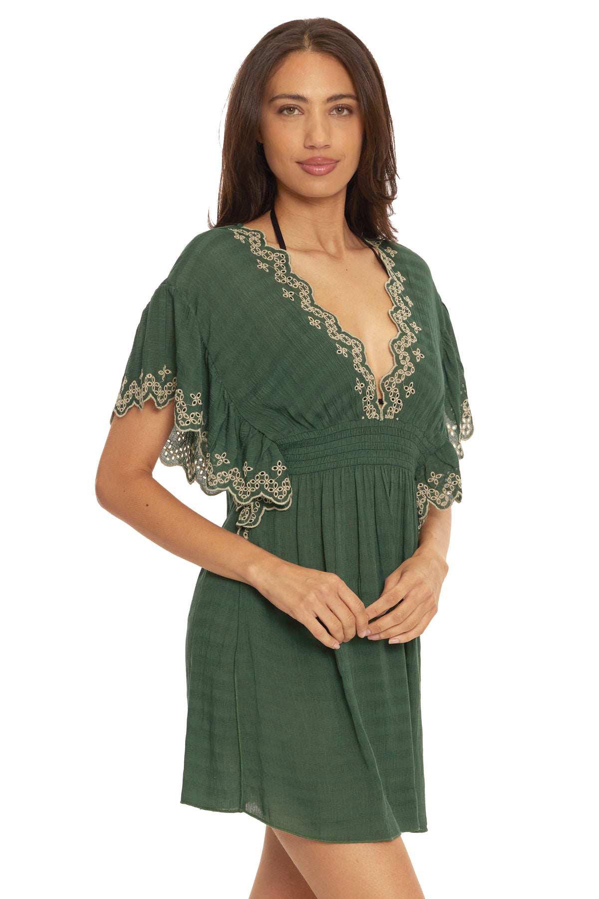 Barbados V-Plunge Tunic Coverup - Kelp/Tan