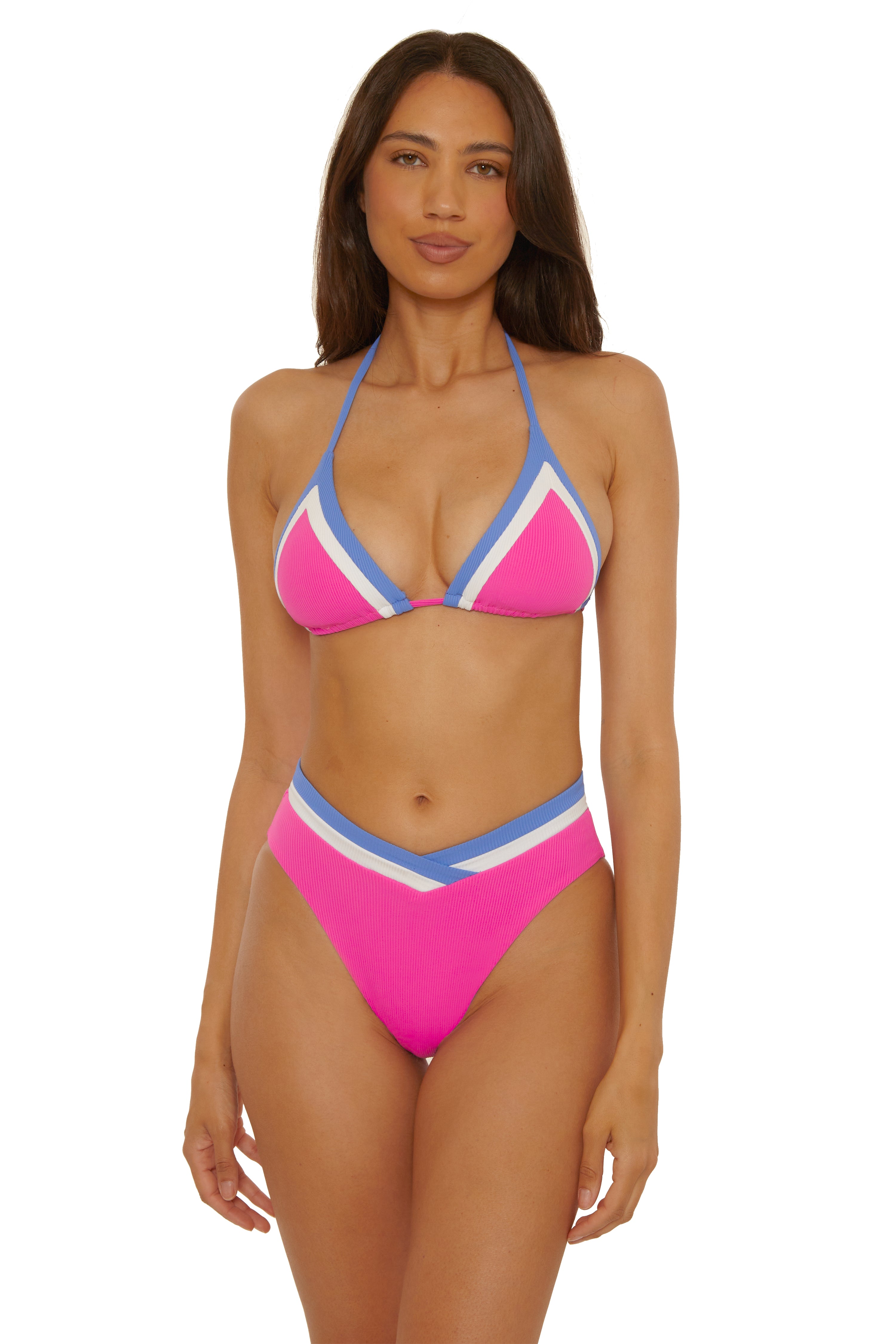 Coast Line High-Waist Bikini Bottom (Rose Berry)