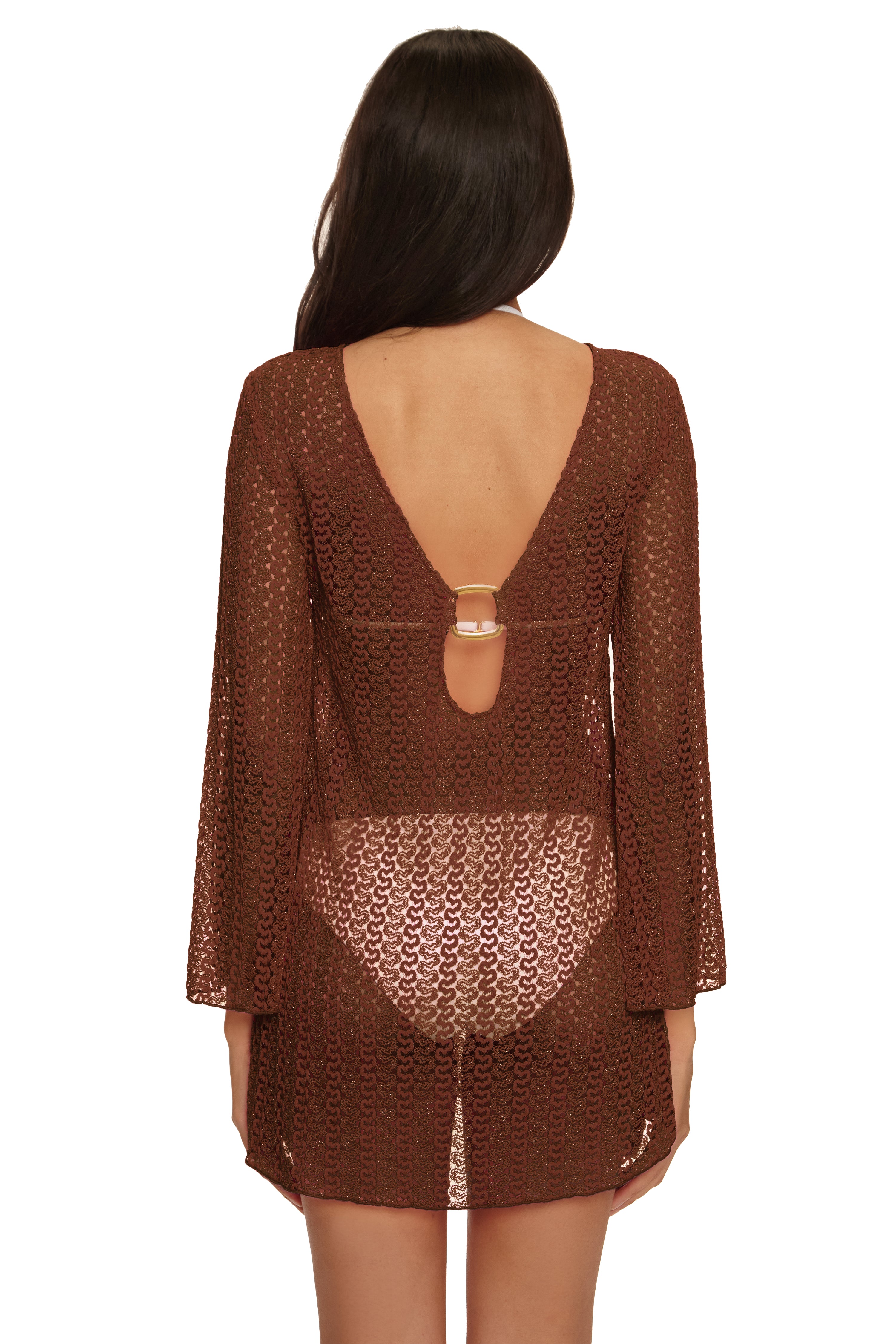 Golden Crochet Cover Up Tunic - Mocha