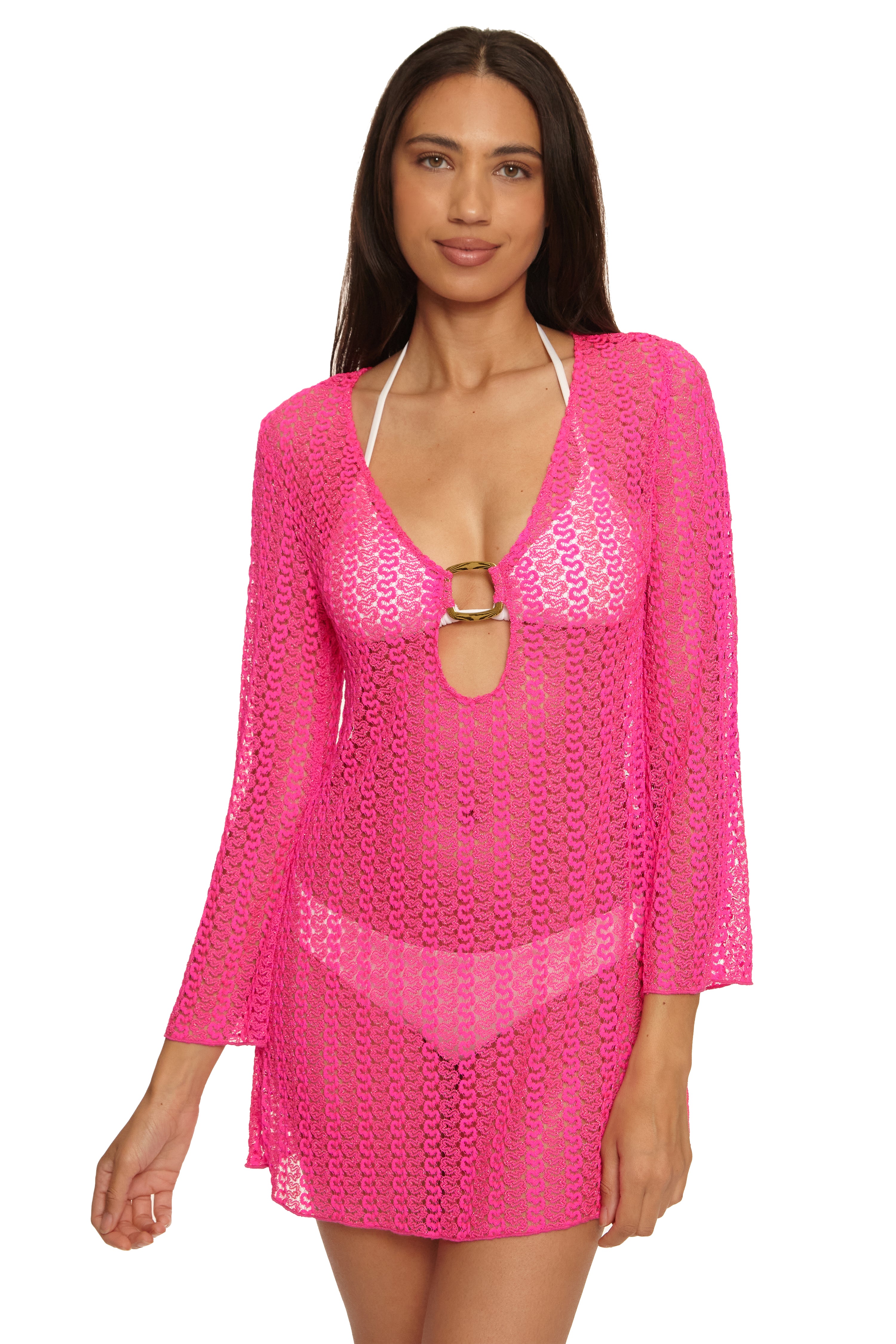 Golden Crochet Cover Up Tunic - Strawberry