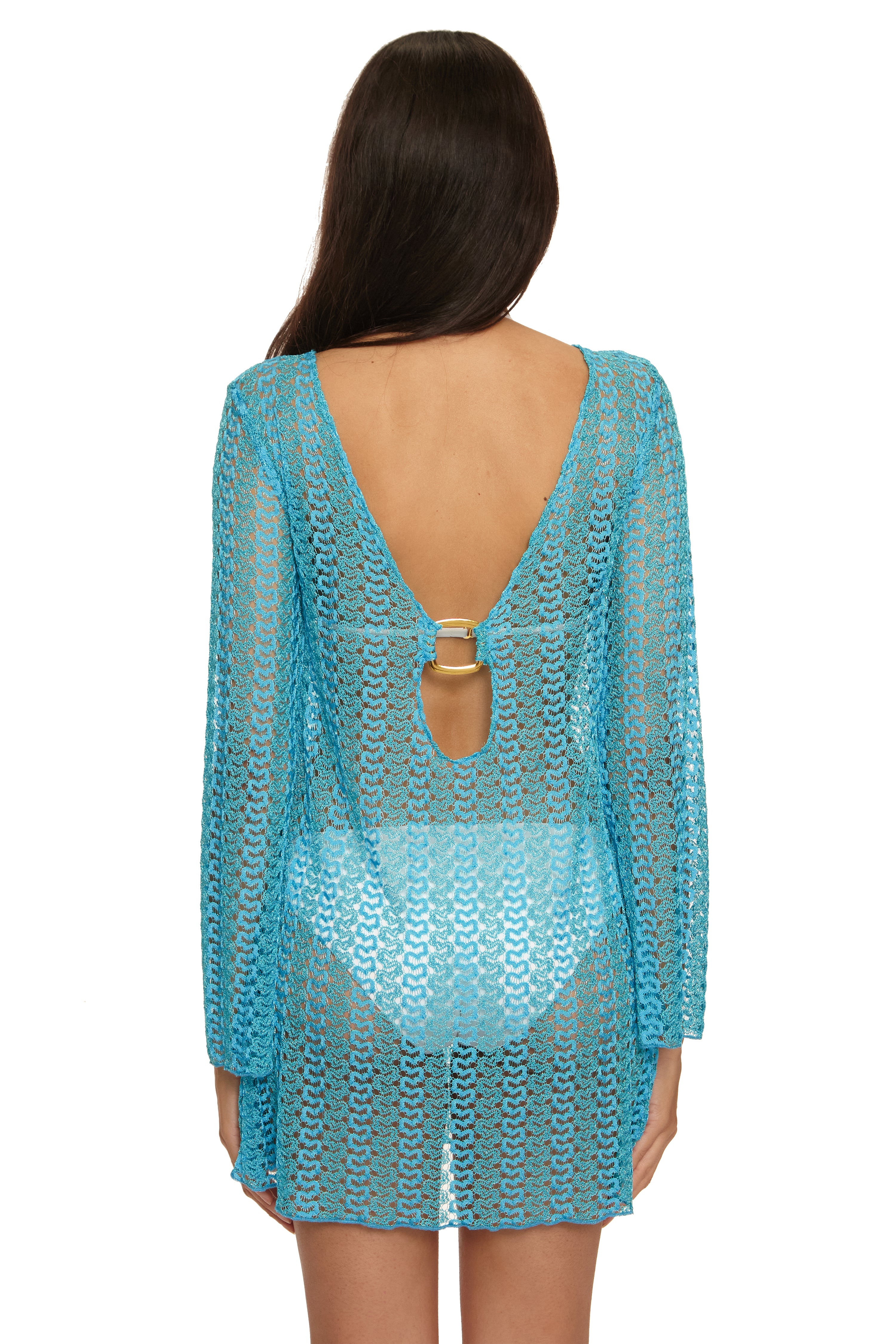 Golden Crochet Cover Up Tunic - Turquoise