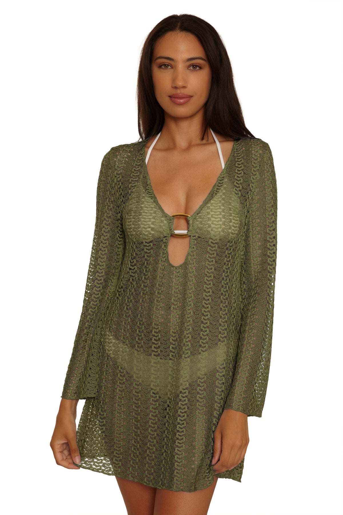 Golden Buckle Crochet Tunic Coverup - Kelp