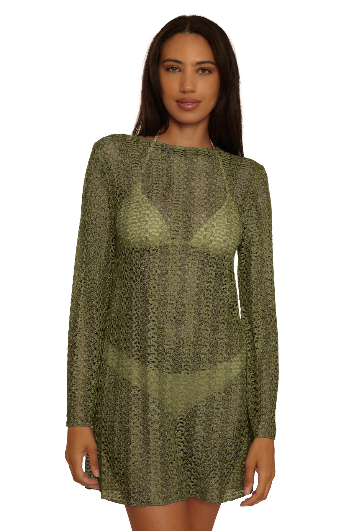 Golden Buckle Crochet Tunic Coverup - Kelp