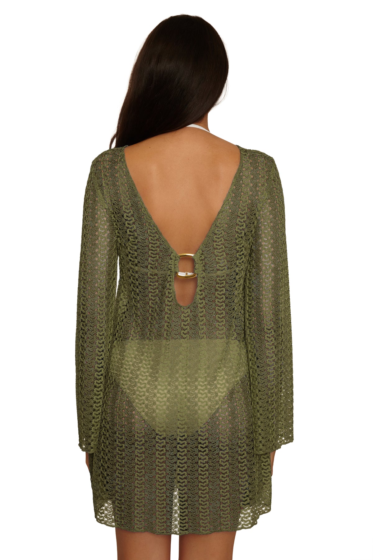 Golden Buckle Crochet Tunic Coverup - Kelp