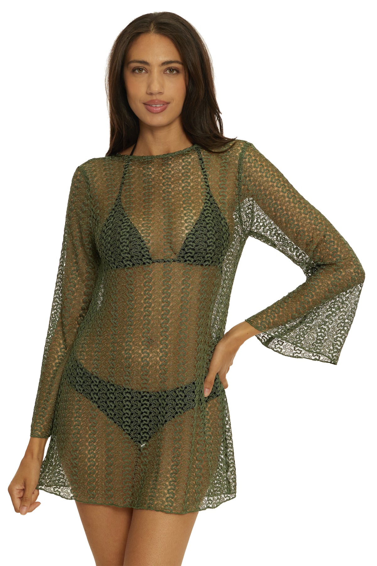 Golden Stone Crochet Tunic Coverup - Kelp