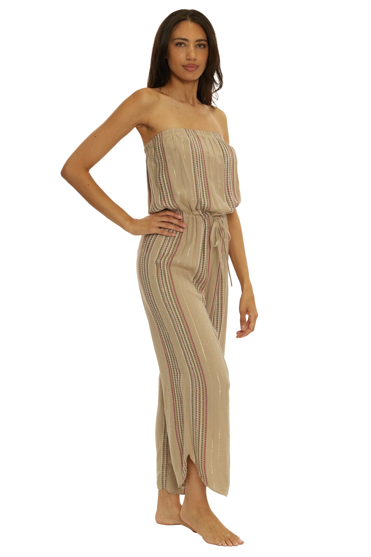 Radiance Stripe Jumpsuit Coverup - Latte/Kelp/Rose